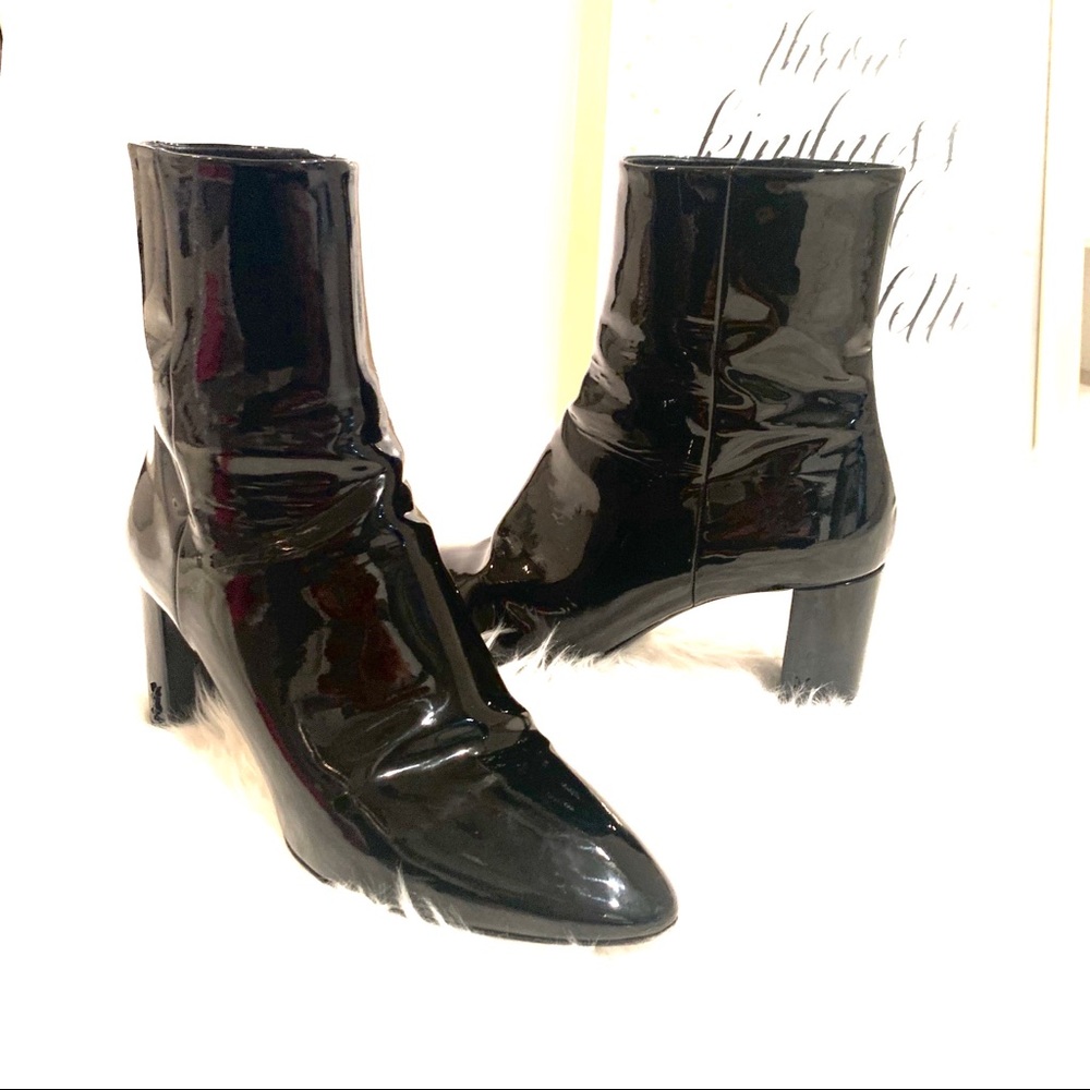 💯YSL Saint Laurent Black Patent Leather Lou Boots - Picture 2 of 8